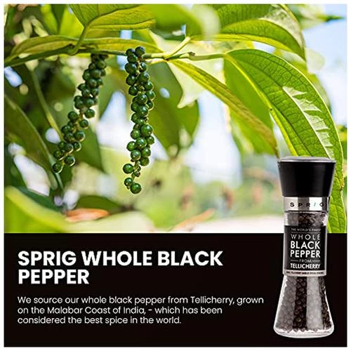 Sprig Gourmet Black Pepper Grinder - World's Finest, 100 g Grinder Bottle-2.webp